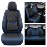 BWTJF 5PC Leather Car Seat Covers Set Navy Black Universal Airbag - Image 8