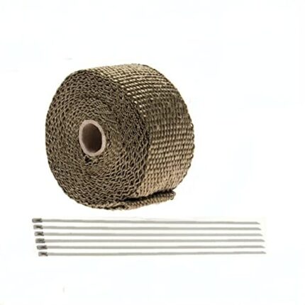 BSTFLEX Titanium Exhaust Wrap 2" x 16.5' Roll for Motorcycle Fiberglass Heat Shield Tape with Stainless Ties
