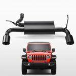 Ratzsdala Axle Back Dual Outlet Exhaust Muffler System, Fits Jeep Wrangler JK 2007-2018 - Offroad Durability - Stainless Steel, Black Finish - Deep Smooth Exhaust Tone - 2.5" Pipe, 4" Tips JK01