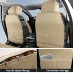 Waterproof Leather Car Seat Covers SUV Universal Fit Front Seats Beige - Image 2