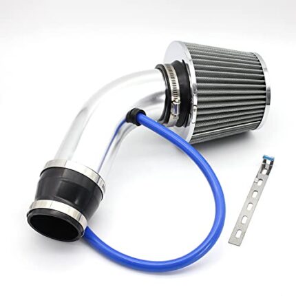 RASNONE 3 Inch Universal Cold Air Intake Kit, Aluminum Induction Flow Hose Pipe Kit with Air Filter (Silver)