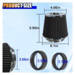 Universal 76-102mm High Flow Air Intake Filter Washable Black - Image 2
