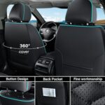 Coverado Nappa Leather Car Seat Covers Full Set Waterproof Black Blue - Image 3