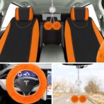 Cozy Orange Car Seat Cover Set: Full Protection with Fluffy Steering Wheel Cover - Image 3