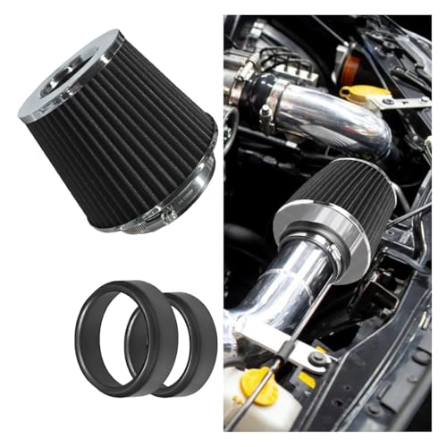 Universal Clamp-On Air Intake Filter, High Flow Closed-Top Cool Air Universal Clamp-On Air Intake Filter, High Flow Closed-Top Cool Air Filter Cleaner, 76 89 102MM Performance Round Tapered Cone Air Filters, Premium Washable Replacement Filter for Car Truck (Black)