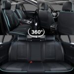 Coverado Nappa Leather Car Seat Covers Full Set Waterproof Black Blue - Image 6
