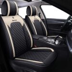 Universal Leather Car Seat Covers Waterproof Front 2PC Black Beige - Image 2