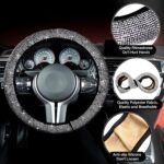 Jusen 17PC Bling Diamond Car Seat Covers White Velvet Rhinestone Set - Image 5
