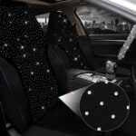 Jusen 17PC Bling Diamond Car Seat Covers White Velvet Rhinestone Set - Image 2