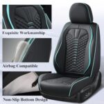Coverado Nappa Leather Car Seat Covers Full Set Waterproof Black Blue - Image 7