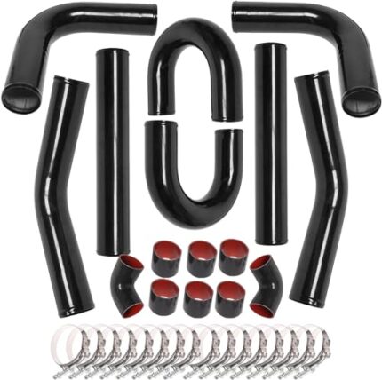 8Pcs 3 Inch Universal Aluminum Turbo Intercooler Piping kit 475mm DIY Custom Tubing Pipe Straight & U-Bend Kit (3 Inch)