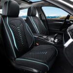Coverado Nappa Leather Car Seat Covers Full Set Waterproof Black Blue - Image 2