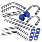 Universal Upgrade Performance FMIC Turbocharger 8 Pieces 2.5" inch Aluminum Intercooler Piping Kit with U-Pipe Silicone Coupler Hose T Bolt Clamp Set Custom (Chrome Piping Blue Coupler)