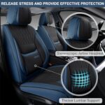 BWTJF 5PC Leather Car Seat Covers Set Navy Black Universal Airbag - Image 2