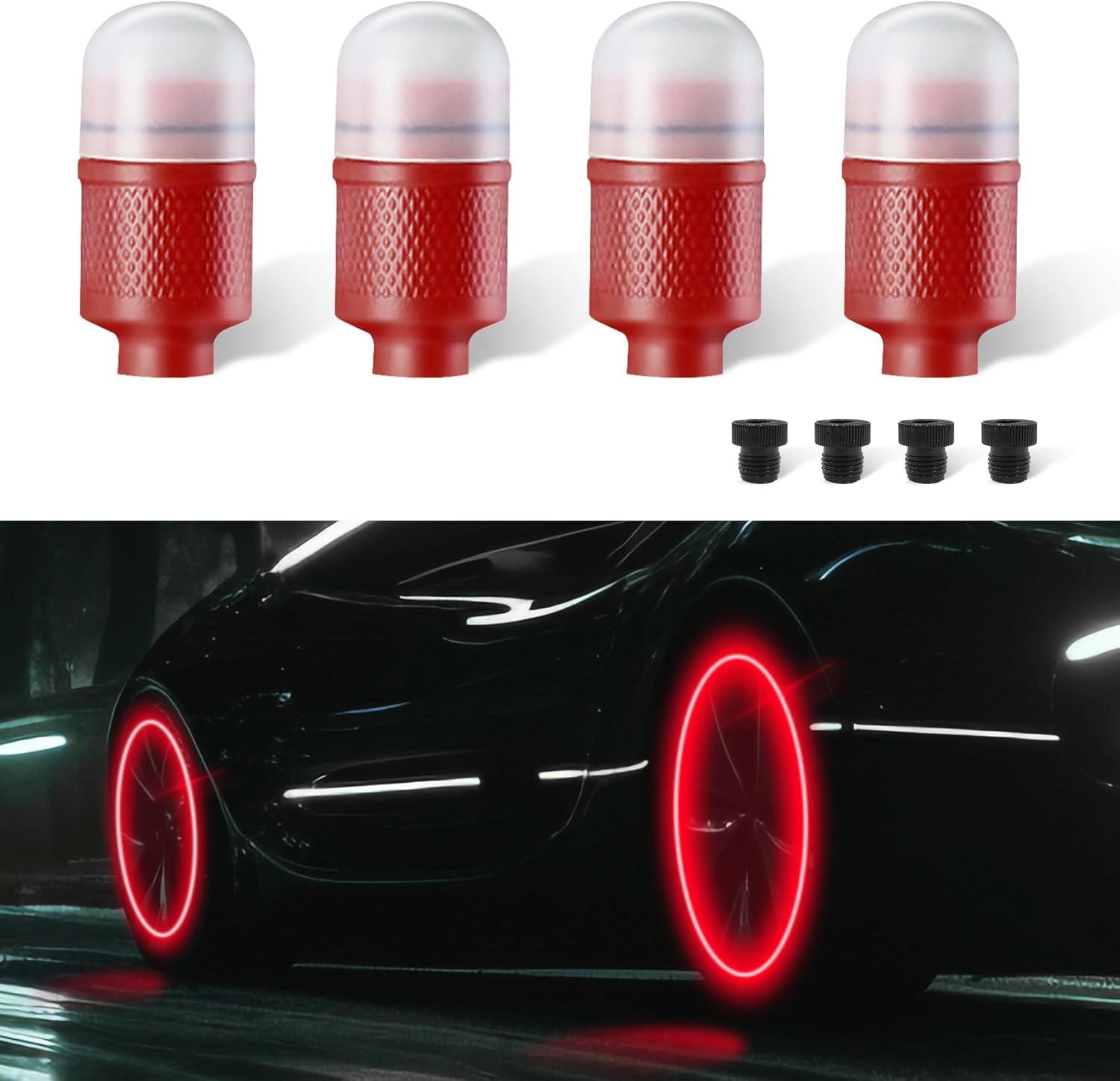 Light Up Our Ride: 4PCS LED Tire Valve Cap Lights Unveiled!