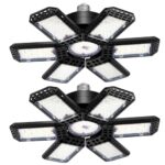 AUDLES 2 Pack Garage Light, 200W 20000LM 6500K LED Shop Lights, Garage Lights Ceiling Led with 6+1 Deformable Panels, Screw in E26/E27 Socket Bulb for Warehouse, Workshop, Basement, Barn Lighting