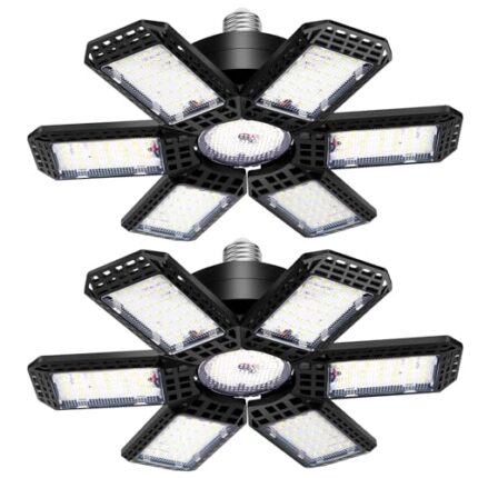 AUDLES 2 Pack Garage Light, 200W 20000LM 6500K LED Shop Lights, Garage Lights Ceiling Led with 6+1 Deformable Panels, Screw in E26/E27 Socket Bulb for Warehouse, Workshop, Basement, Barn Lighting