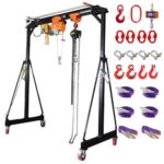 Adjustable Gantry Crane with Electrical Hoist and Electrical Trolley 2200 Lbs, Garage Crane 1T with Manual Hoist, Trolley, Scale, Sling, Shackle, Hook, Hammerlock Coupling, Shop Crane 120v, 1p, 60hz