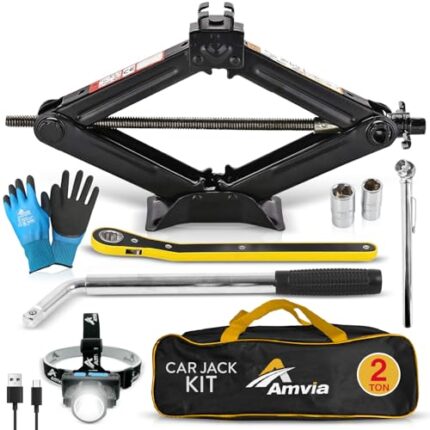 Car Jack Kit | Scissor Jack for Car 2 Ton (4,400 lbs) - Tire Jack Tool Kit | Portable, Ideal for SUV and Auto - Universal Kit with Lug Wrench | Heavy Duty Material