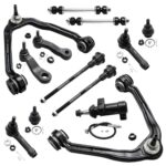 Detroit Axle - AWD Front End 13pc Suspension Kit for Silverado Sierra Chevy GMC Avalanche Suburban Yukon XL 1500 Tahoe Escalade ESV EXT, Upper Control Arms Lower Ball Joints Sway Bars Tie Rods