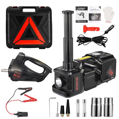 Electric Car Jack kit 5 Ton 12V Electric Floor Jack Electric Car Jack kit 5 Ton 12V Electric Floor Jack Lift for Vehicle, Electric Hydraulic Jack Auto Repair Tool Set with Built-in Inflator and Impact Wrench for SUV Sedan Truck Tire Change