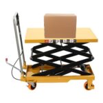 HIFMGHE 770lbs Hydraulic Lift Table Cart, 50" Lifting Height Hydraulic Lift Table, Double Scissor Pallet Truck with 4 Locking Wheels for Material Handling and Transportation