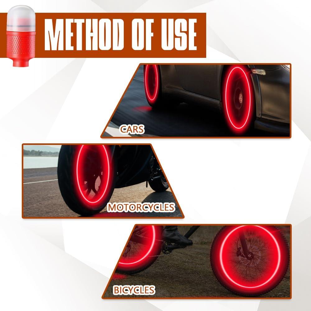 Light Up Our Ride: 4PCS ‌LED Tire Valve cap‌ Lights Unveiled!