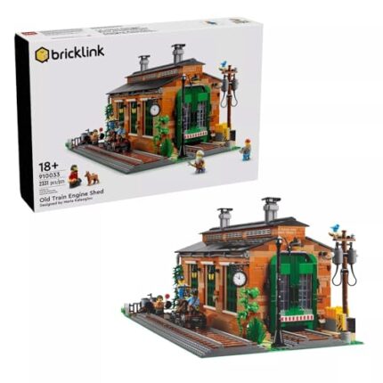 LEGO 910033 Old Train Engine Shed Building Kit - 2,331 Pieces - Detailed Workshop with 6 Minifigures, Working Overhead Crane, and Realistic Railway Maintenance Scene