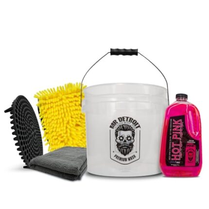 Mr. Detroit - 5pc Car Wash Kit Car Wash Bucket w/Filter, 64oz Car Soap, Chenille Wash Mitt and Drying Towel, Streak-Free Soap Cleaner Scratch-Free Cleaning for Auto Detailing & Home Use