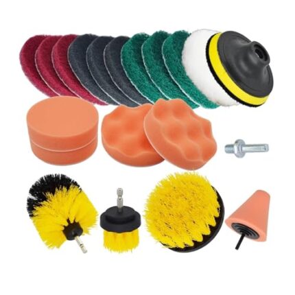 NATTCO Car Washing Kit Wheel Rim Drill Brush Attachment Set Scrubber Tools Car Polisher Discs Polishing Buffing Sponge Pad Tire Cleaning Brushes (Color : Set-2)