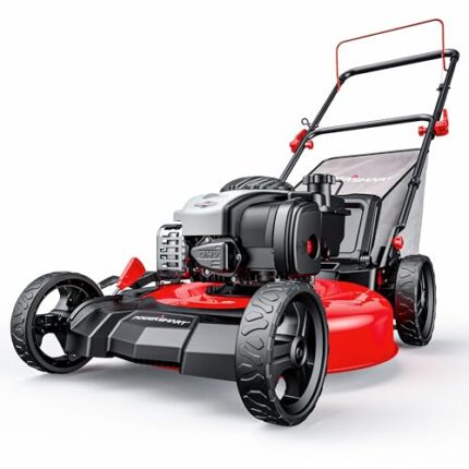PowerSmart 21" 3-in-1 Gas Push Lawn Mower with 140cc 4-Stroke Engine - Wide Cutting Deck, 6 Height Adjustments, Mulching Capability