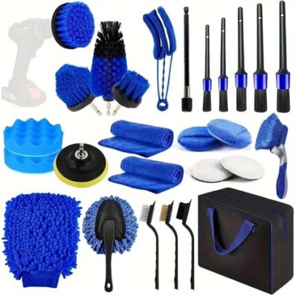 UJHKAQVGT [Professional Car Cleaning Kit] Multi-Piece car wash Tool Combination - Interior Cleaning Brush + tire Brush + Detail Brush + Sponge, etc., car Cleaning and polishing Tools Daquan