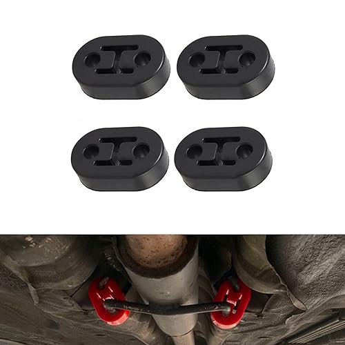 Yumfugu 4 PCS Car Exhaust Pipe Support Bracket, Rubber Dual-hole Yumfugu 4 PCS Car Exhaust Pipe Support Bracket, Rubber Dual-hole Exhaust System Muffler Suspension Ring Lifting Lugs, Accessories to Keep Chassis Quiet Stable, for Many Types of Vehicles (Black)