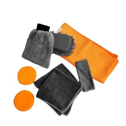 ZGHQHCDRH Car wash kit, car Cleaning, Orange-Grey Series, 9-Piece Household Tool Set