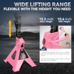 Auto Dynasty 3 Ton Pink Jack Stands Set Heavy Duty Steel Car Lift - Image 3