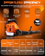 Powerful Getell 80cc Gas Backpack Leaf Blower - 900 CFM Commercial Grade Yard Tool - Image 4