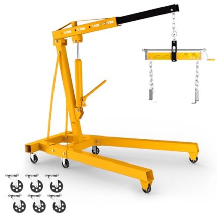 3 Ton Engine Lift, Folding Hydraulic Cherry Picker Engine Crane, 6500LBS Alloy Steel Engine Lift with Lever, 6 Swivel Wheels and Engine Leveler, Garage Car Repair Tools (2 Ton Yellow)