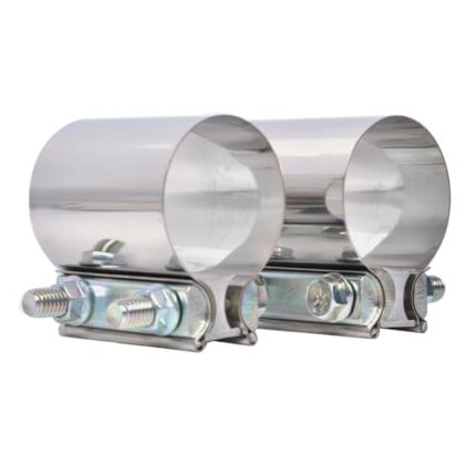Elifecenter 2.5 inch Exhaust Clamps, 2 1/2 Inch Exhaust Lap Joint Butt Clamps, T304 Stainless Steel Band Clamp w/High Grade Bolts(2 Pieces)