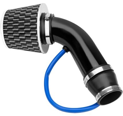 NOTETOUPT Cool Air Intake Kit, 3" Universal Car Cool Air Intake Pipe Aluminium Automotive Filter Induction Flow Hose Pipe Kit (Black)