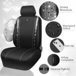 Diamond Rhinestone Car Seat Covers Waterproof Front Set Black Silver - Image 3