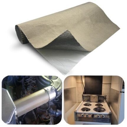 DEGEOBERLIN Titanium Adhesive Backed exhaust heat shield 12'' X 47'' for wall behind grill 2500 Degrees High Temp Protection Material Thermal Barrier Blanket Mat