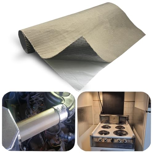 DEGEOBERLIN Titanium Adhesive Backed exhaust heat shield 12'' X 47'' DEGEOBERLIN Titanium Adhesive Backed exhaust heat shield 12'' X 47'' for wall behind grill 2500 Degrees High Temp Protection Material Thermal Barrier Blanket Mat