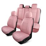 Luxury Pink Car Seat Covers: Waterproof Leather Full Set for Sedan SUV Truck - Image 2