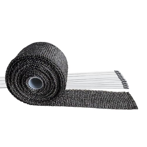 Exhaust Heat Wrap, 2in x 16.5ft Black Header Wrap Fiberglass Exhaust Heat Wrap, 2in x 16.5ft Black Header Wrap Fiberglass for Motorcycle Car Exhaust Pipes with 10 Stainless Locking Ties