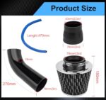3" Universal Cold Air Intake Kit Black Aluminum Filter Pipe System - Image 7
