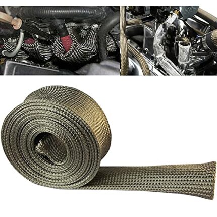 Heat Shield Sleeve Fuel Line Heat Shield Auto Hose Spark Plug Wire Cover Protectors Boots Roll 2500 Degree for Car&Auto Wire Loom Brake Cable (1" IDX10', Titanium)