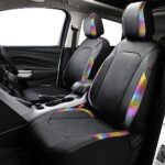 Black Rainbow Car Seat Covers Full Set Leather Front Rear Universal - Image 3