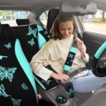 Butterfly Car Seat Cover Set: 47 Pcs Women's SUV Interior Accessories Kit Green Black - Image 7
