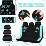 Butterfly Car Seat Cover Set: 47 Pcs Women's SUV Interior Accessories Kit Green Black - Image 4
