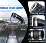 3" Universal Cold Air Intake Kit Black Aluminum Filter Pipe System - Image 2